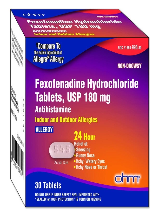 Ohm Non-Drowsy Fexofenadine Antihistamine Indoor Outdoor Allergy Relief Tablets 30ct - Image 1